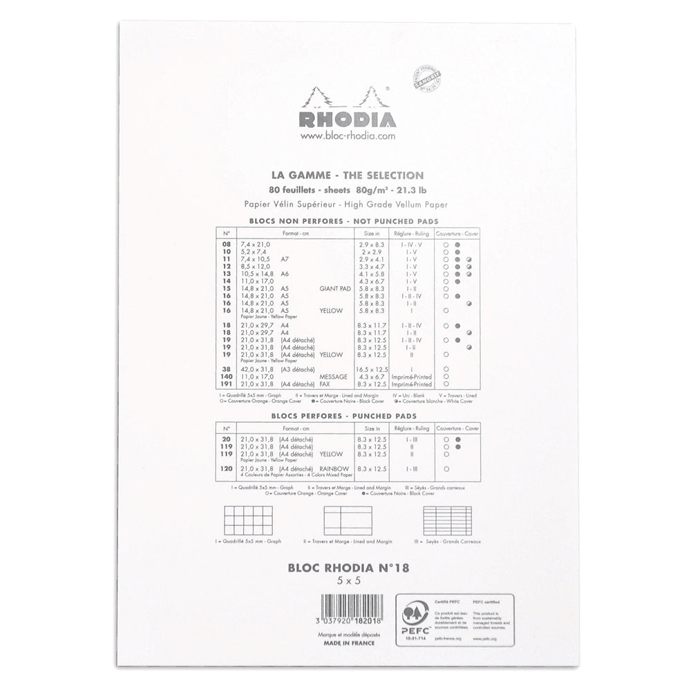 RHODIA Basics No.18 A4 210x297mm 5x5 Sq hsp White Default Title