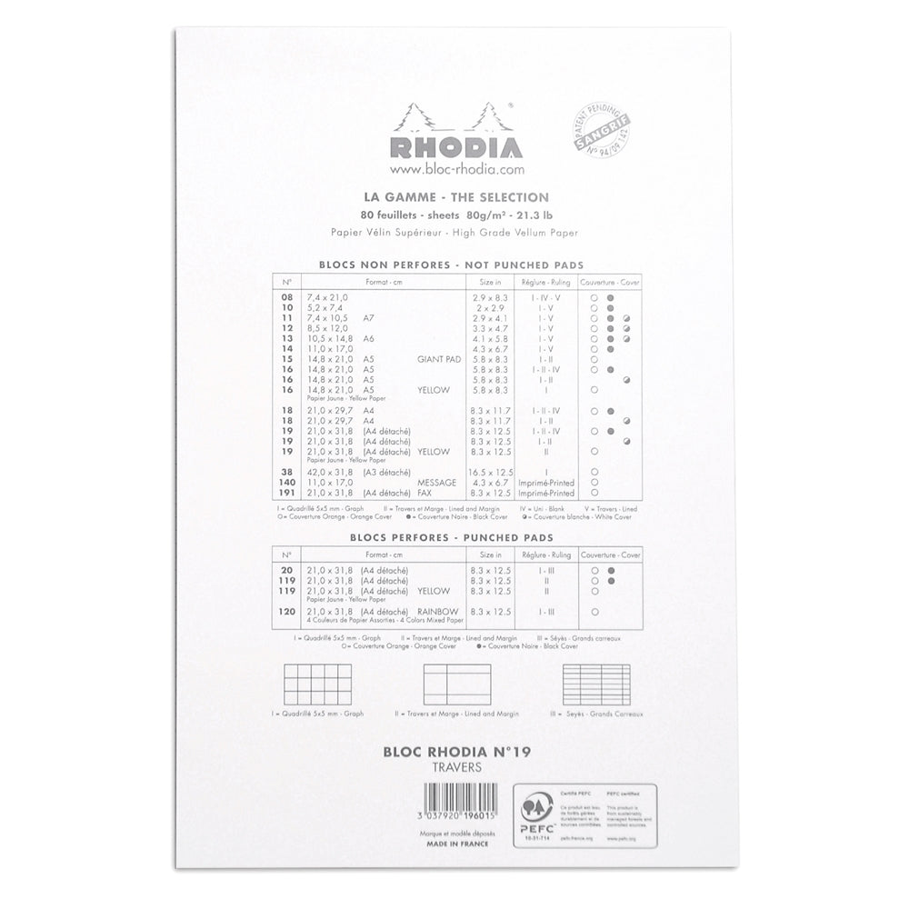 RHODIA Basics No.19 A4+-110x318mm Lined hsp White Default Title