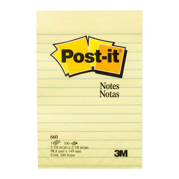3M Post-it Classic Lined 660 4x6in Yellow