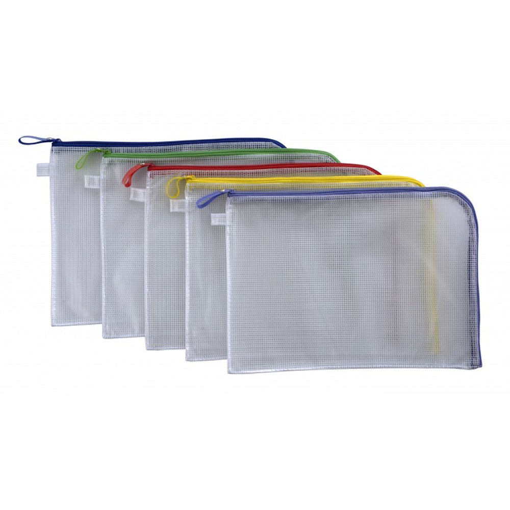 CBE Mesh Zipper Bag 13229 A4 L-Shape 5Cols