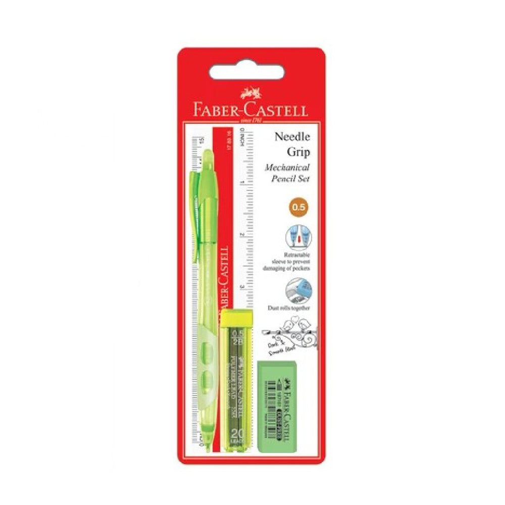 FABER-CASTELL Mechanical Pencil 134001 Needle Grip 0.5mm w/Leads+Ruler+Era