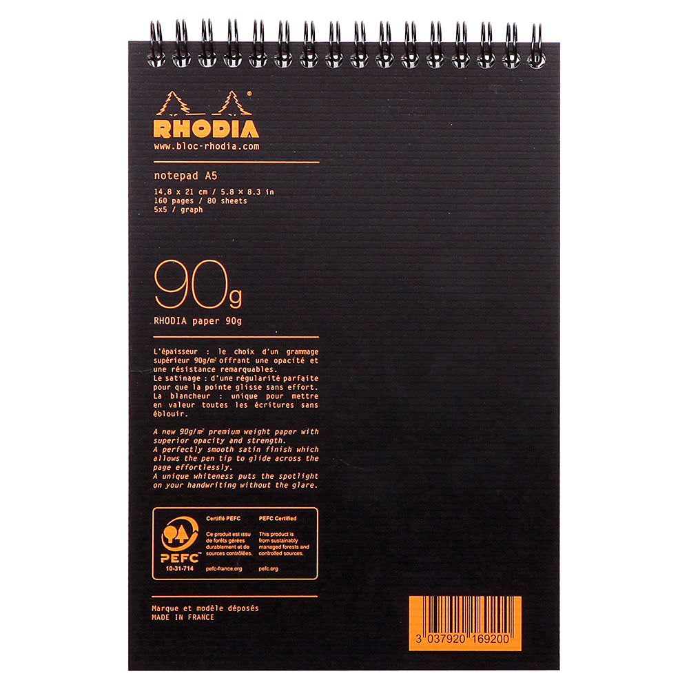 RHODIActive Notepad A5 148x210mm 5x5 Sq Black