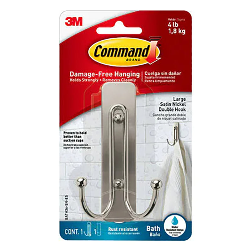 3M Command Satin Nikel Bath BATH36 Double Hook-L