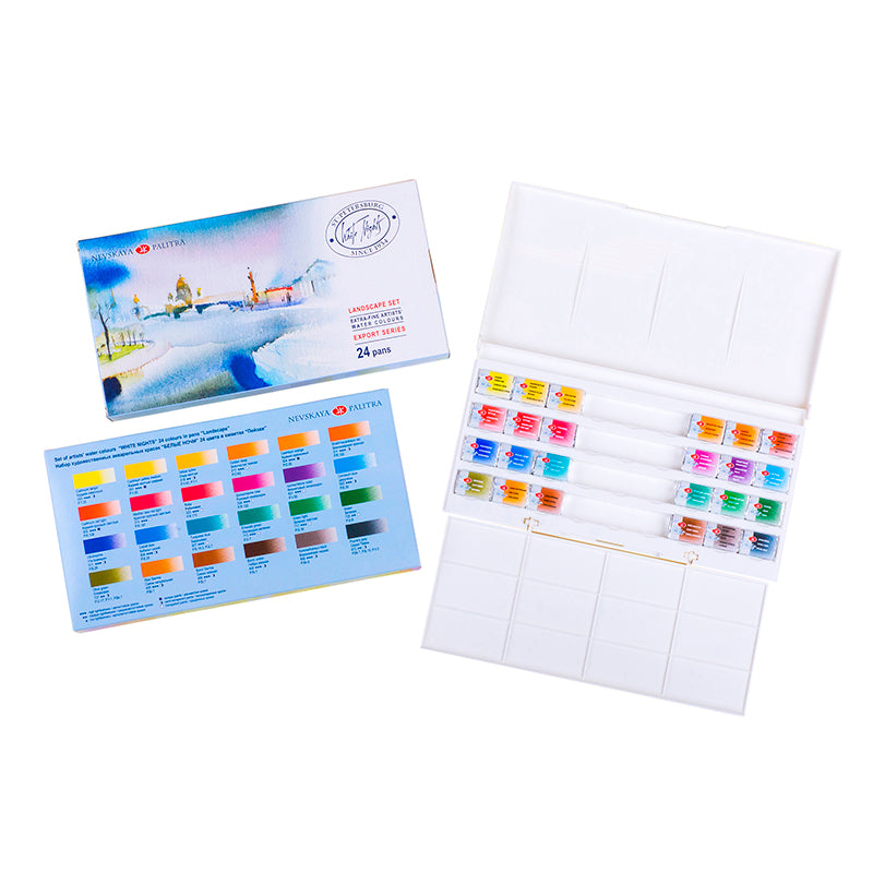 WHITE NIGHTS Artists Watercolour Set 24 Pans Landscape