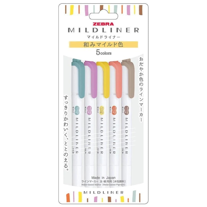 ZEBRA Mildliner Highlighter 5 Col Set WKT7-5C-RC