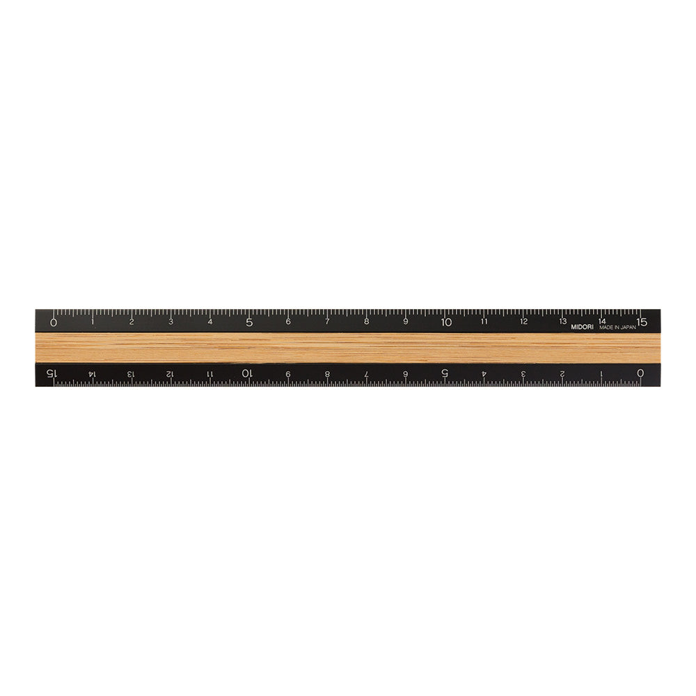 MIDORI Aluminium Wooden Ruler 15cm Black