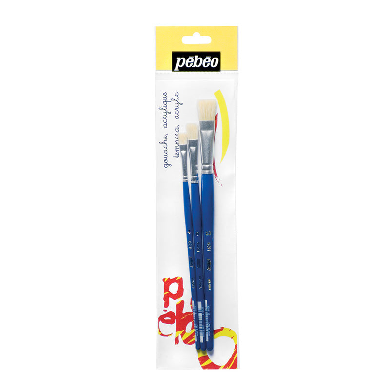 PEBEO Brush Set Flat White Bristle 4/8/12 3s