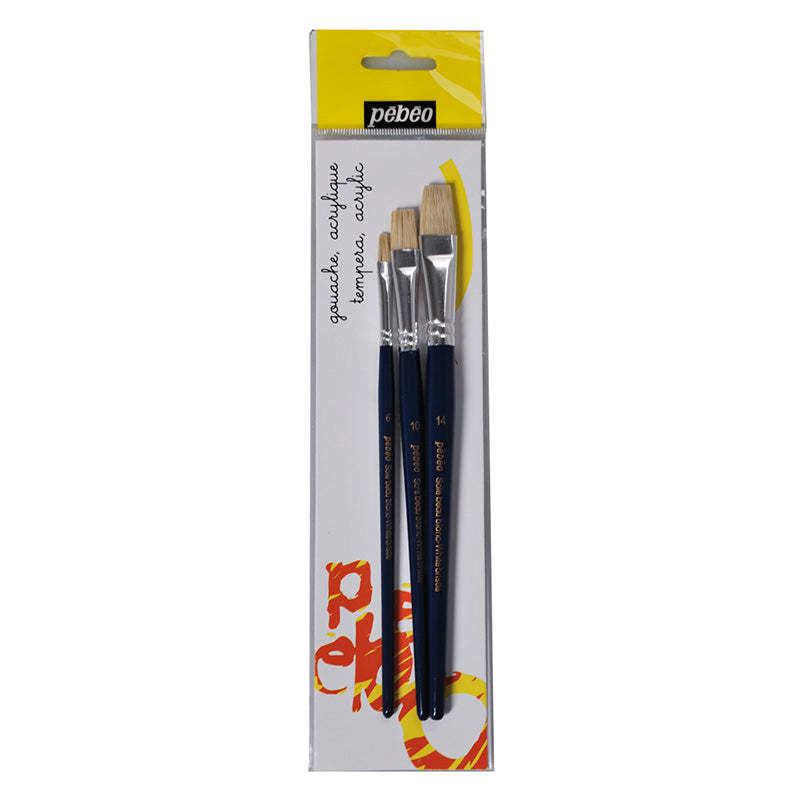 PEBEO Brush Set Flat White Bristle 6/10/14 3s