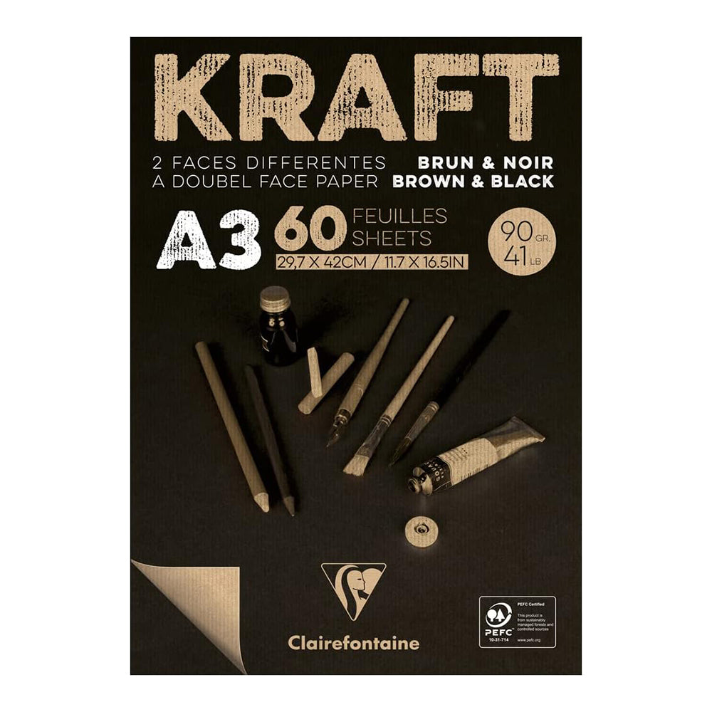 CLAIREFONTAINE Kraft Pad A3 90g 60s Laid-Black & Brown