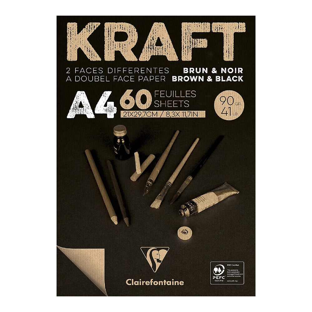 CLAIREFONTAINE Kraft Pad A4 90g 60s Laid-Black & Brown Default Title