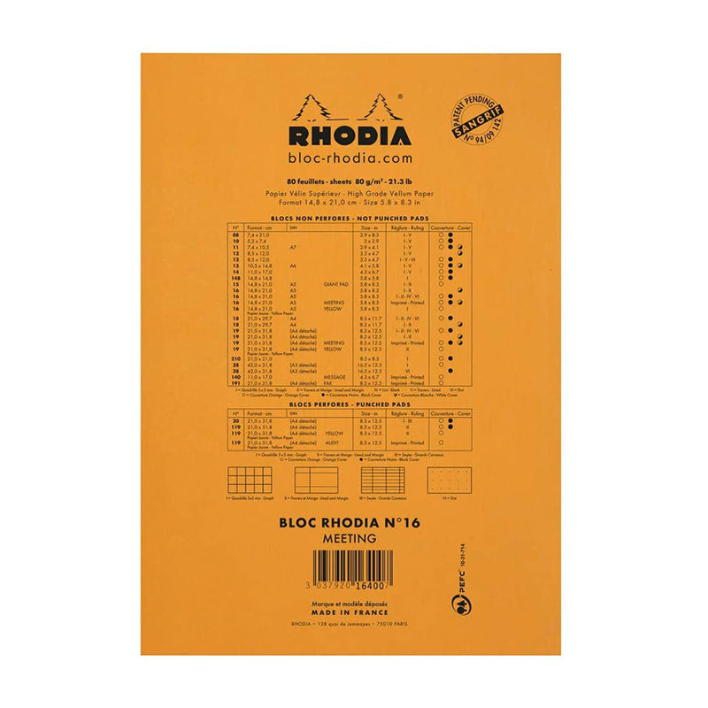 RHODIA Basics Meeting Pad No.16 A5 148x210mm Orange Default Title