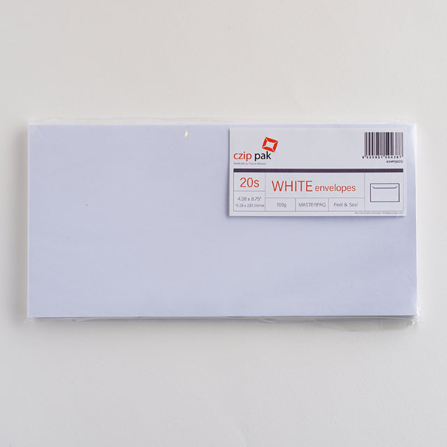 WHITE Envelopes 4.38"x8.75" 100g 20s MP P&S