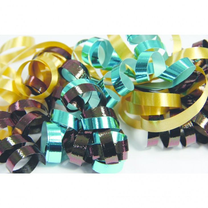 CLAIREFONTAINE Curly Ribbons 3x10 Chocolate/Blue/Gold