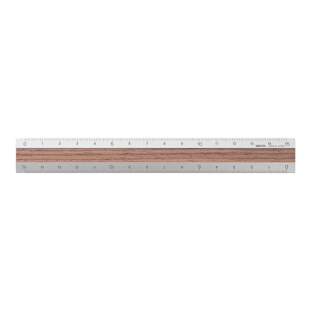 MIDORI Aluminium Wooden Ruler 15cm Dark Brown A