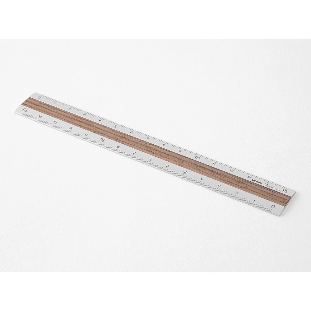 MIDORI Aluminium Wooden Ruler 15cm Dark Brown A