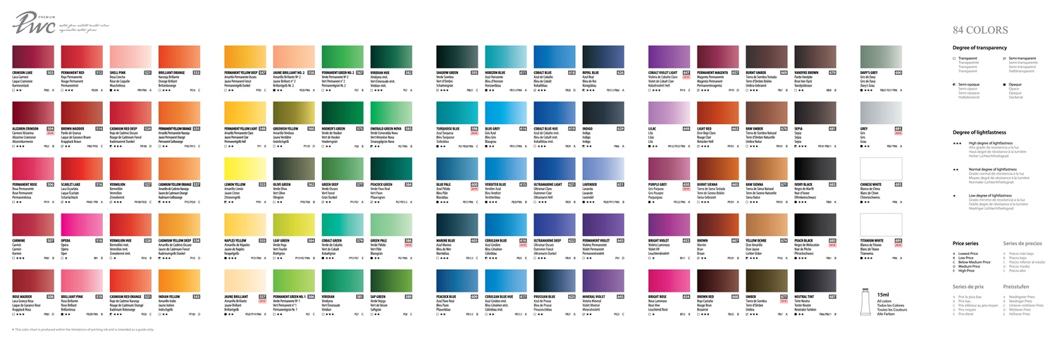 SHINHAN PWC Extra Fine Artists Watercolour 15ml 32 Colours