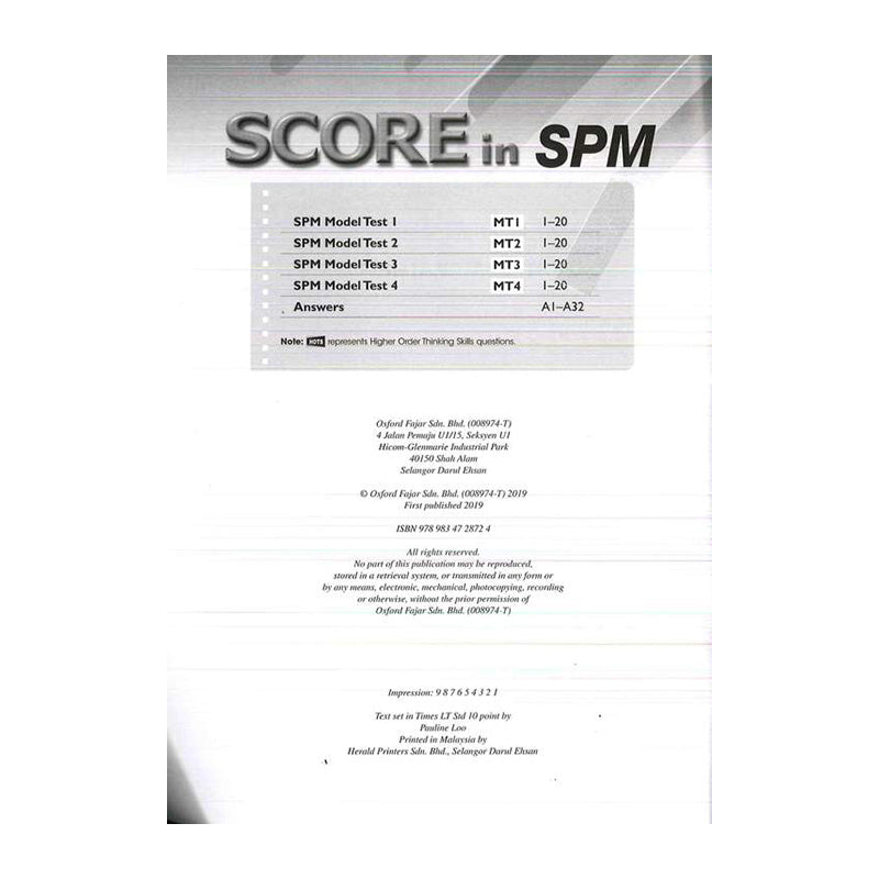 OXF Score in SPM Model Test Paper Add.Mathematics