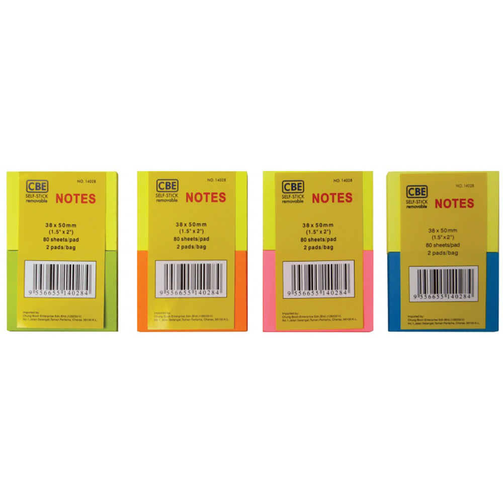 CBE Stick On Note 14028 Neon Colour Paper 38x50mm