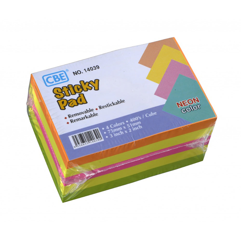 CBE Sticky Pad 14039 4Neon Col 75x51mm