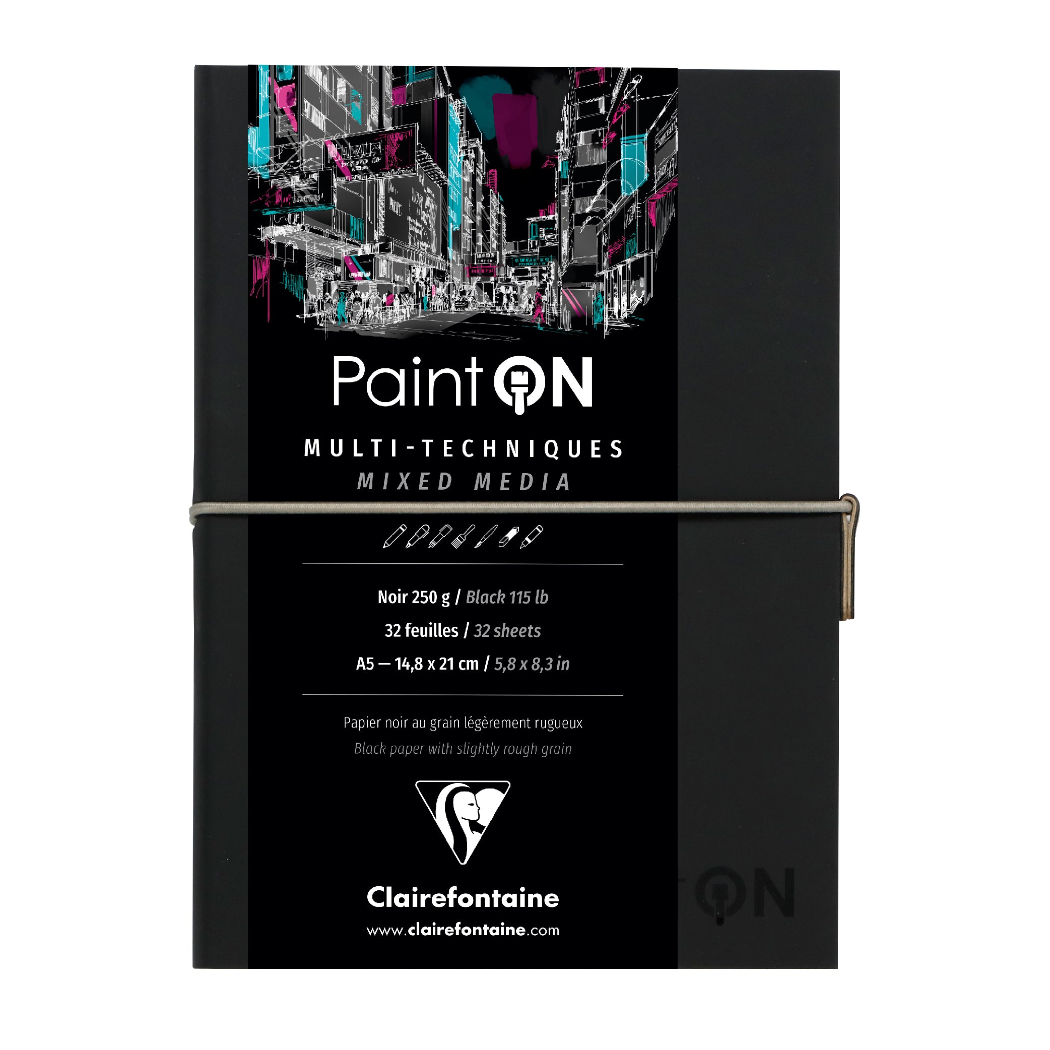 CLAIREFONTAINE Paint ON Sewn Pad A5 250g Black Default Title