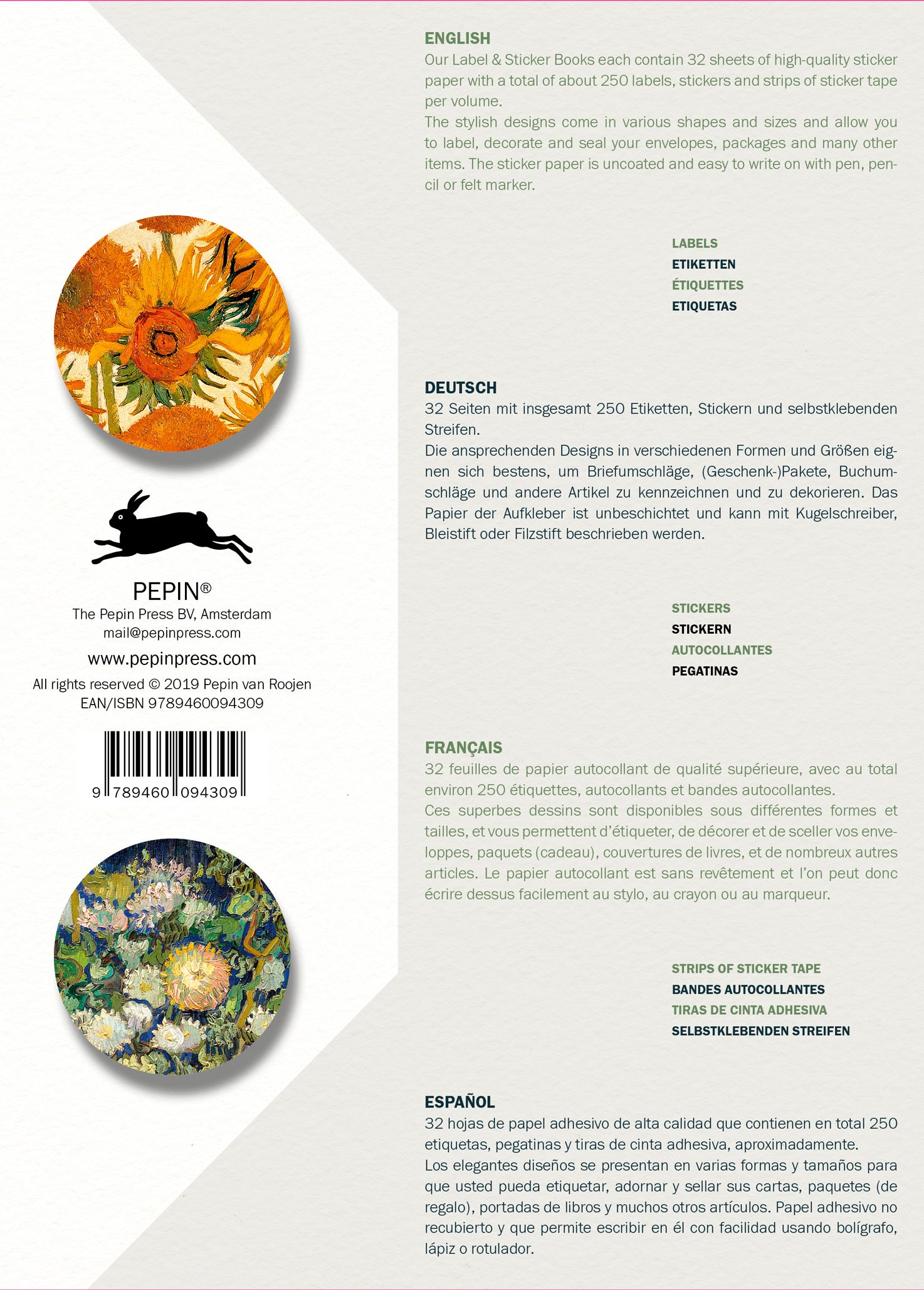 PEPIN Label & Sticker Book Vincent van Gogh