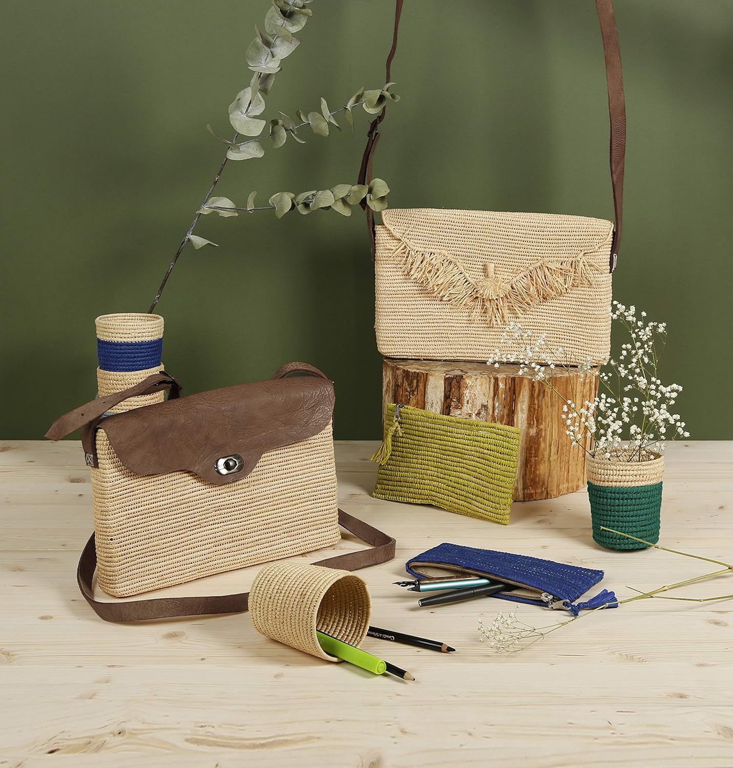 CLAIREFONTAINE Hedera 3 Raffia Pots 7x9.5cm Teal