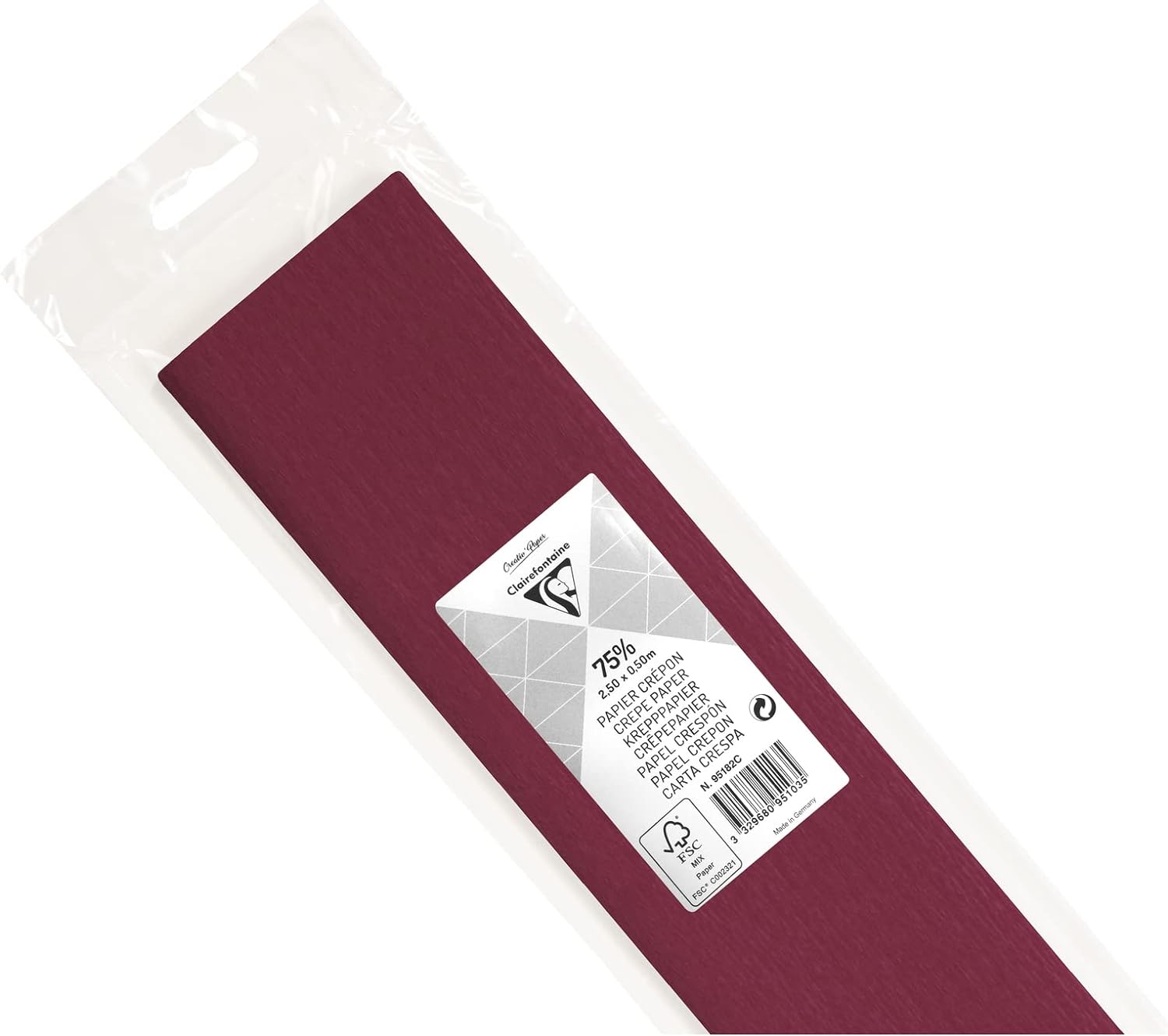 CLAIREFONTAINE Crepe Paper Roll 75% 2.5x0.5M Burgundy