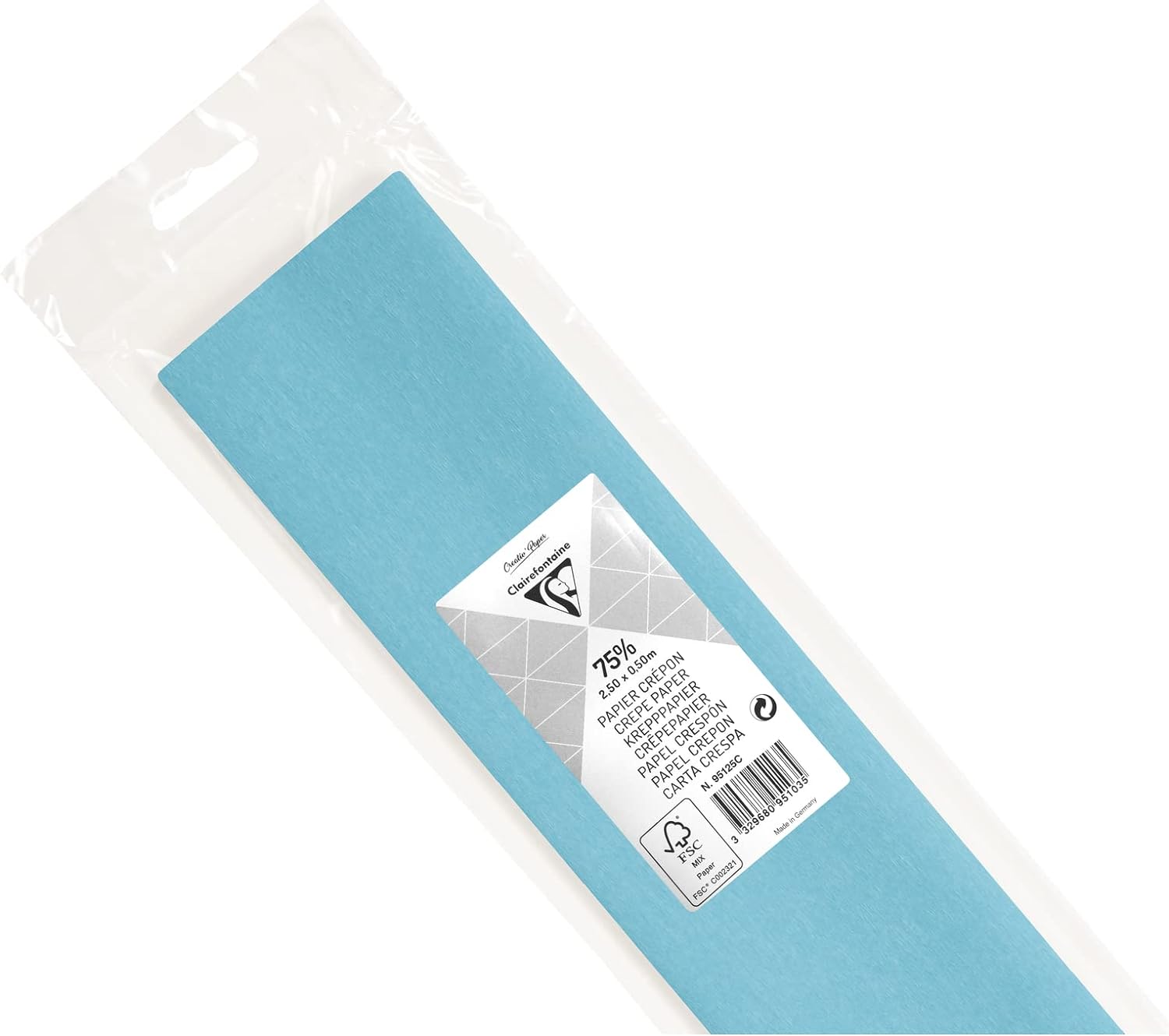 CLAIREFONTAINE Crepe Paper Roll 75% 2.5x0.5M Turquoise Blue