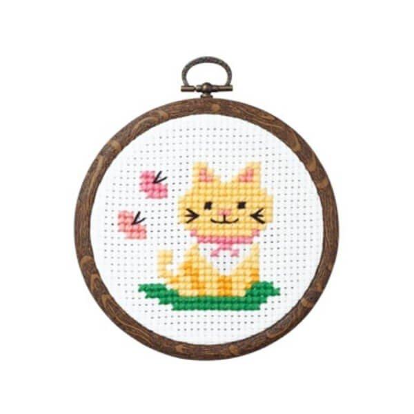 OLYMPUS Cross Stitch Kit 10.5x10.5cm Cat & Butterf