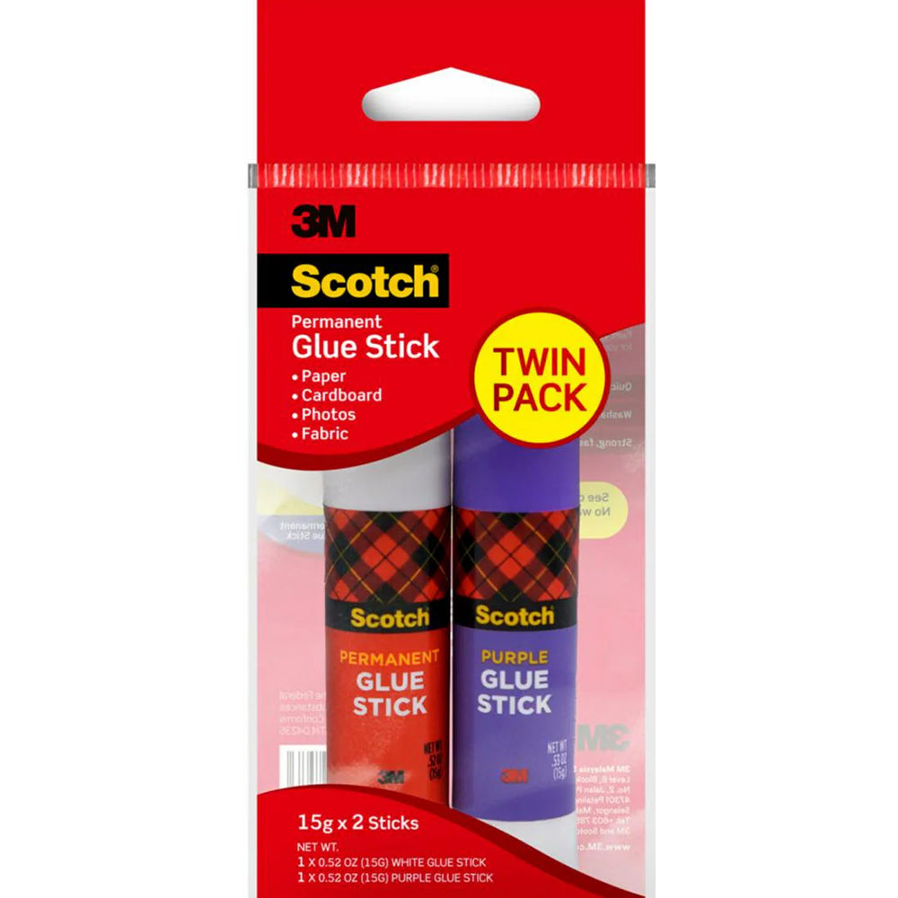 3M Scotch Glue Stick 15g Twin Pack White+Purple