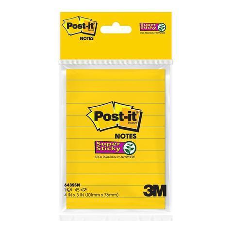 3M Post-it Super Sticky Lined 6433 4x3in N.Ylw 90s