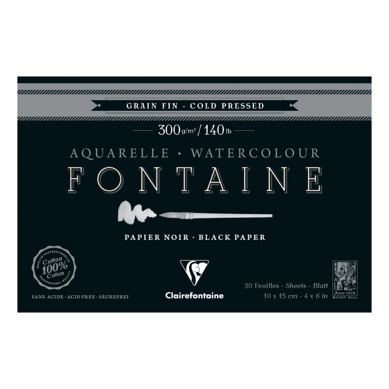 CLAIREFONTAINE Fontaine 4 Sides Cold Pressed 300g Black 10x15cm 20s Default Title