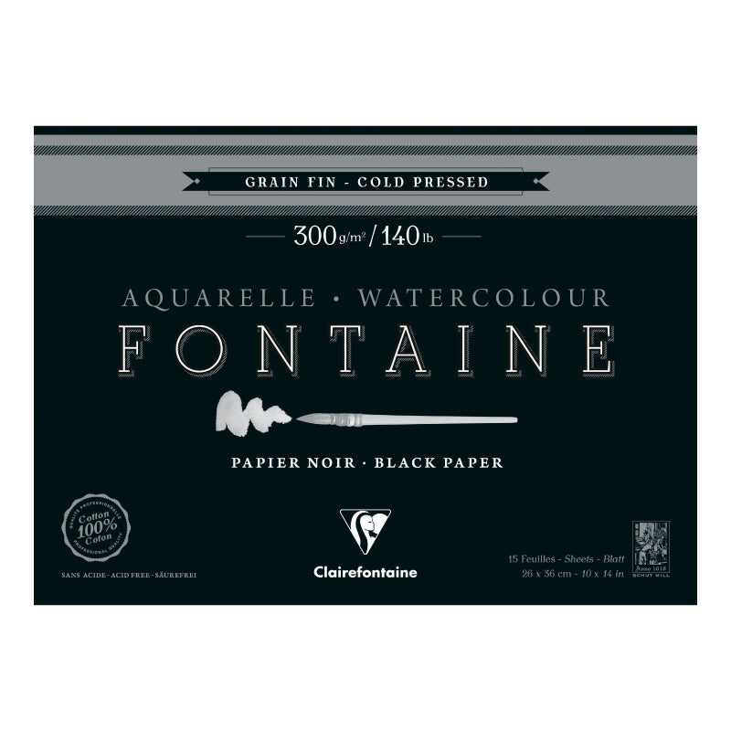 CLAIREFONTAINE Fontaine 4 Sides Cold Pressed 300g Black 18x26cm 15s Default Title