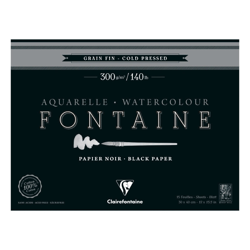 CLAIREFONTAINE Fontaine 4 Sides Cold Pressed 300g Black 30x40cm 15s Default Title