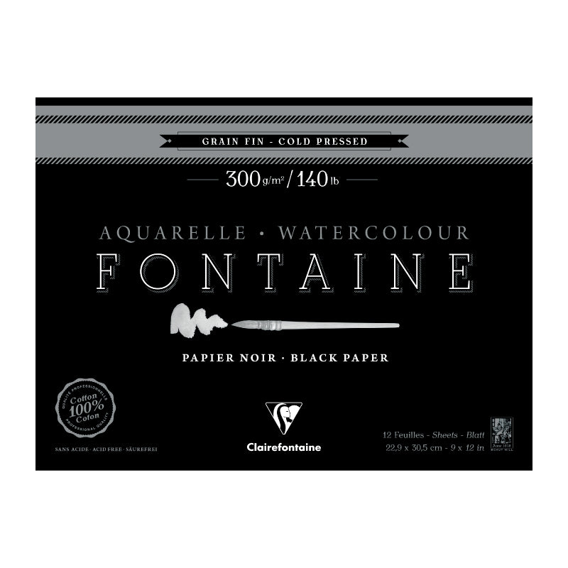 CLAIREFONTAINE Fontaine 4 Sides Cold Pressed 300g Black 23x30.5cm 12s Default Title