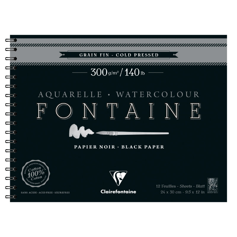 CLAIREFONTAINE Fontaine Wirebound Cold Pressed 300g Black 24x30cm 12s Default Title