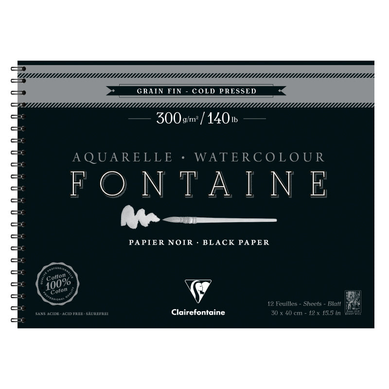 CLAIREFONTAINE Fontaine Wirebound Cold Pressed 300g Black 30x40cm 12s Default Title