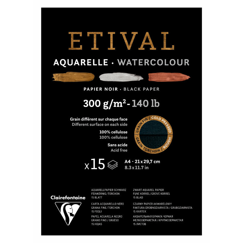 CLAIREFONTAINE Etival Cold Pressed 300g Black A4 15s 2Grain Default Title