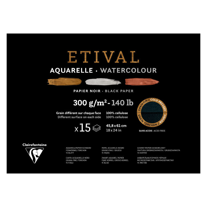 CLAIREFONTAINE Etival Cold Pressed 300g Black 46x61cm 15s 2Grain