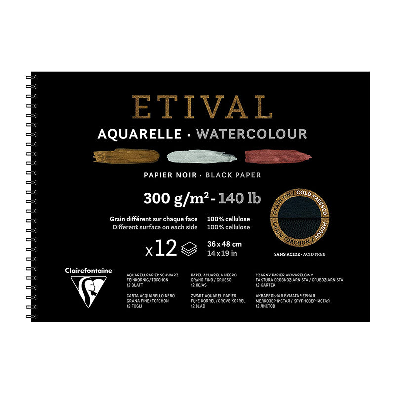 CLAIREFONTAINE Etival Wirebound Cold Pressed 300g Black 36x48cm 12s 2 Default Title