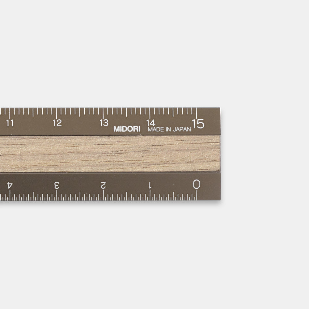 MIDORI Aluminium Wooden Ruler 15cm Brown