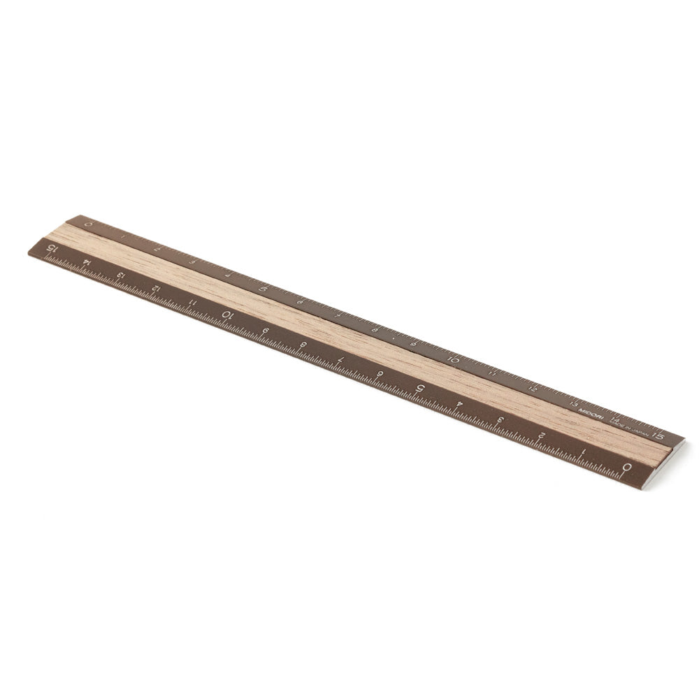 MIDORI Aluminium Wooden Ruler 15cm Brown