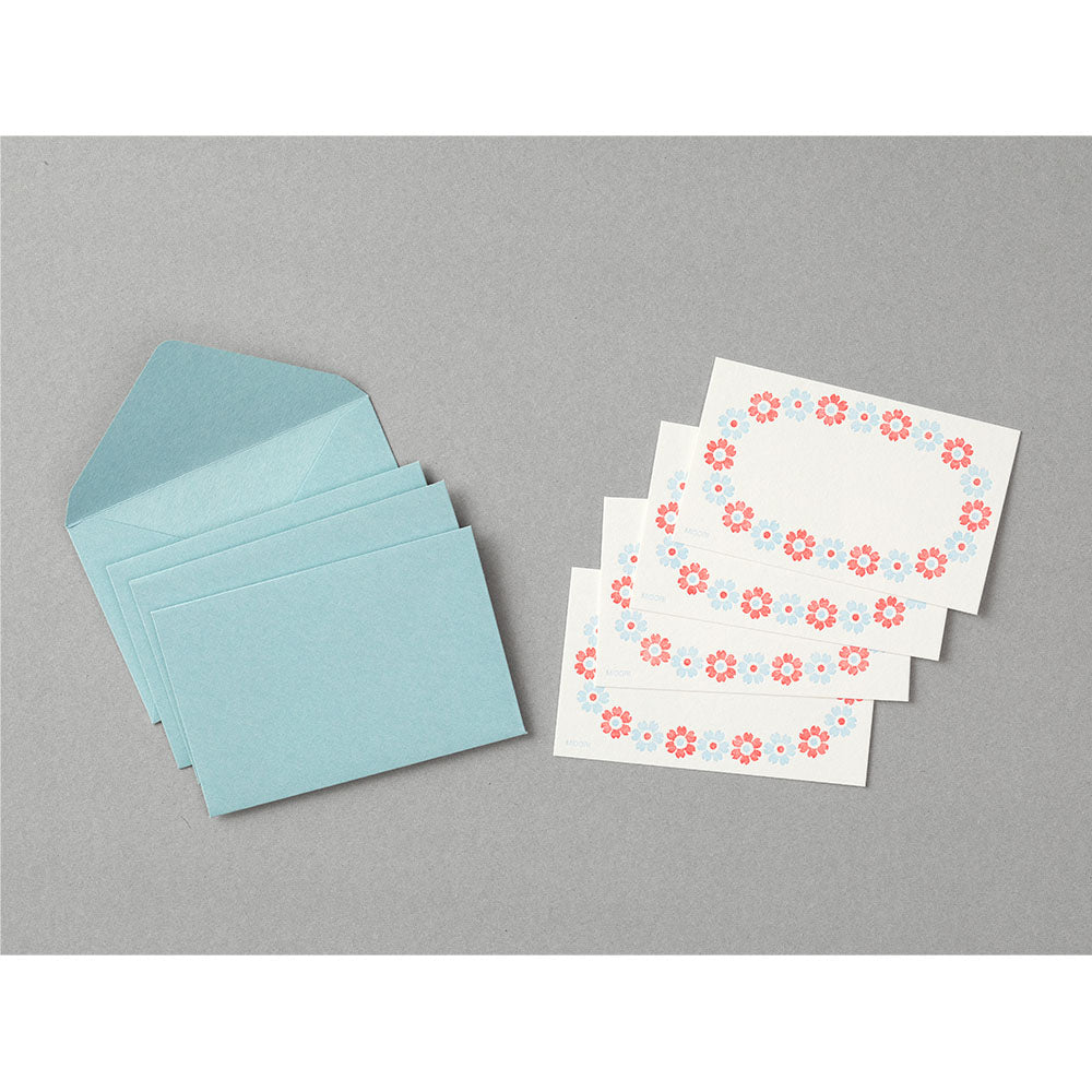 MIDORI Letterpress Card Set Flower Frame L.Blue