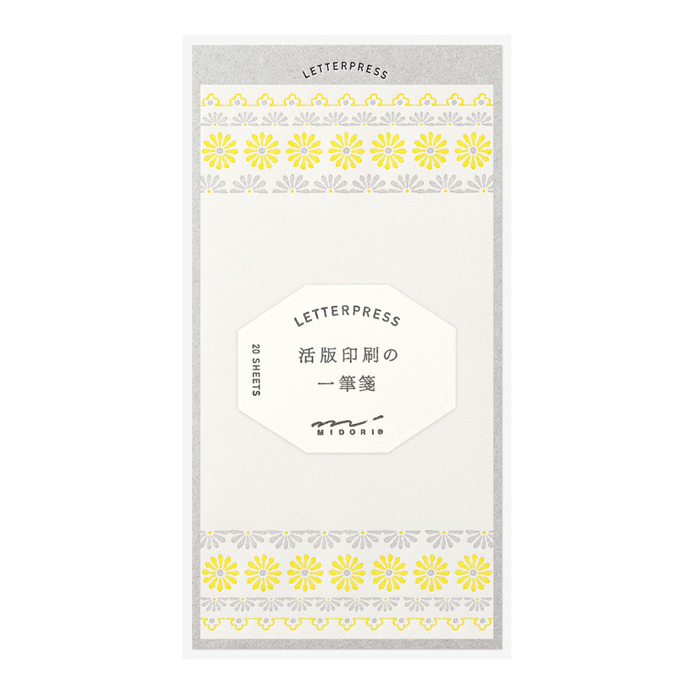 MIDORI Letterpress Letter Pad Flower Line Yellow