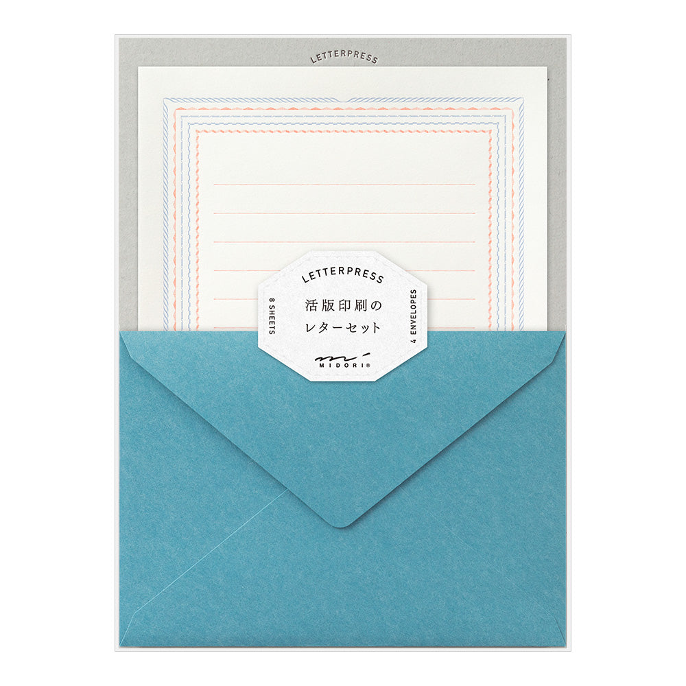 MIDORI Letterpress Letter Set 463 Frame Blue