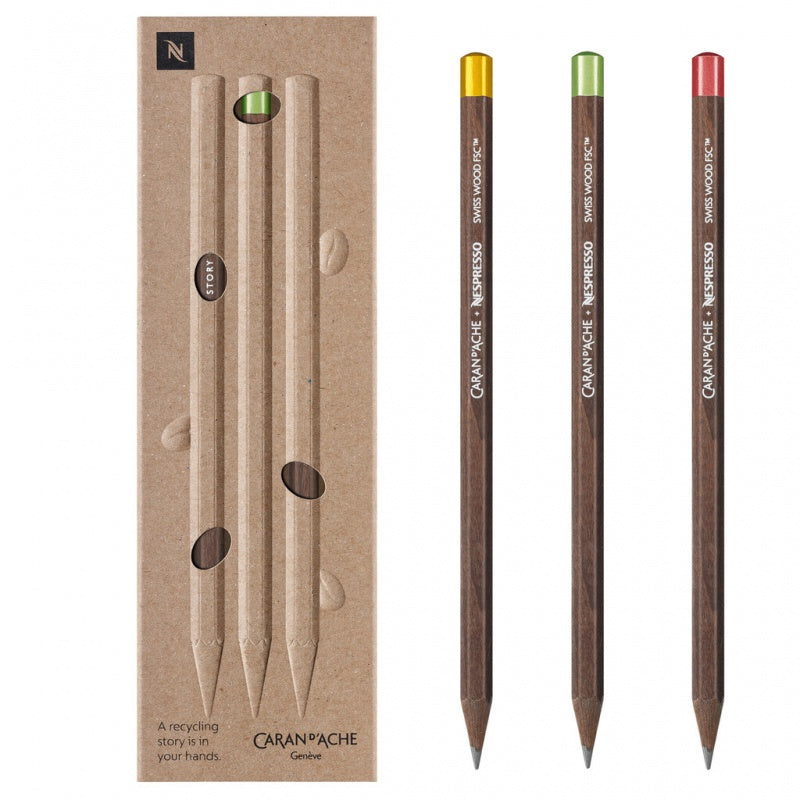 CARAN D'ACHE x Nespresso Swisswood Pencils Limited Edition 4 3s