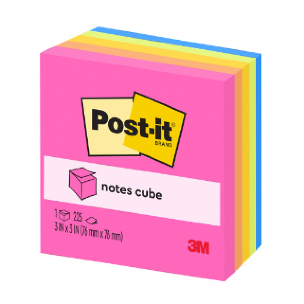 3M Post-it Super Sticky Cube 654 3x3in Neon Pastel Default Title