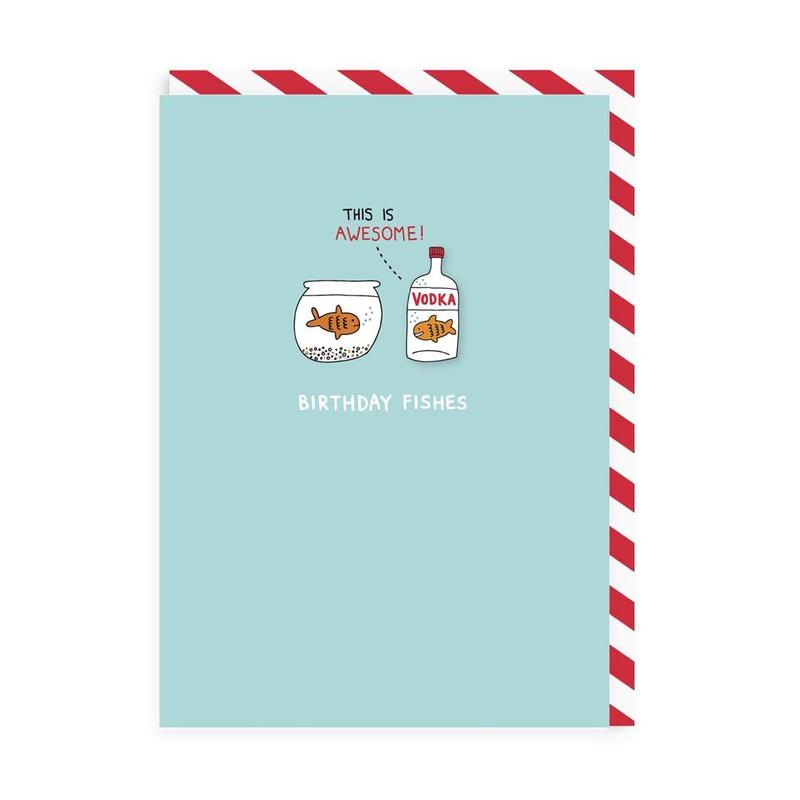 OHH DEER Enamel Pin Card Birthday Vodka Fishes