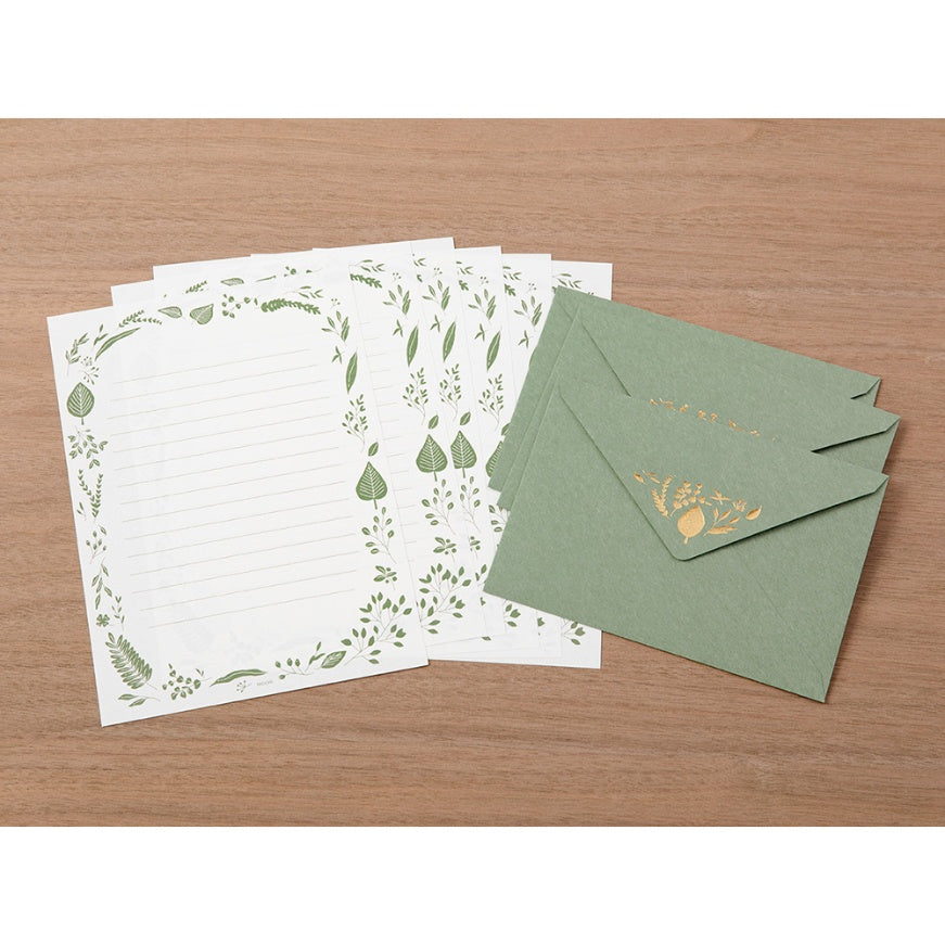 MIDORI Letter Set 507 Foil-Stamped Envelopes Leave