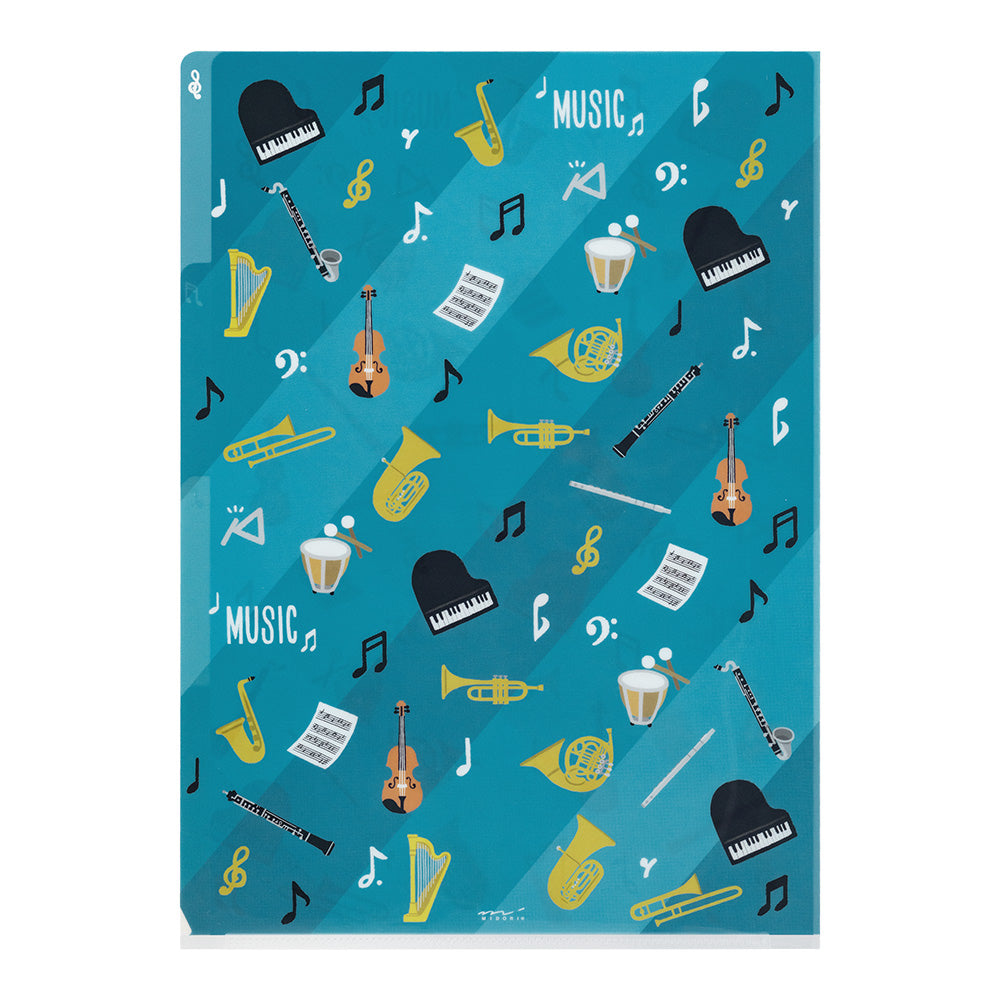 MIDORI 3-Pockets Clear Folder A4 Musical Instruments